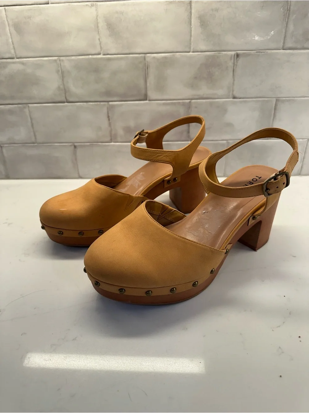 SOLD Torrid Studded Platform Clog Strappy Sandals Block Heel Tan Women’s Size 11 - Picture 1 of 7